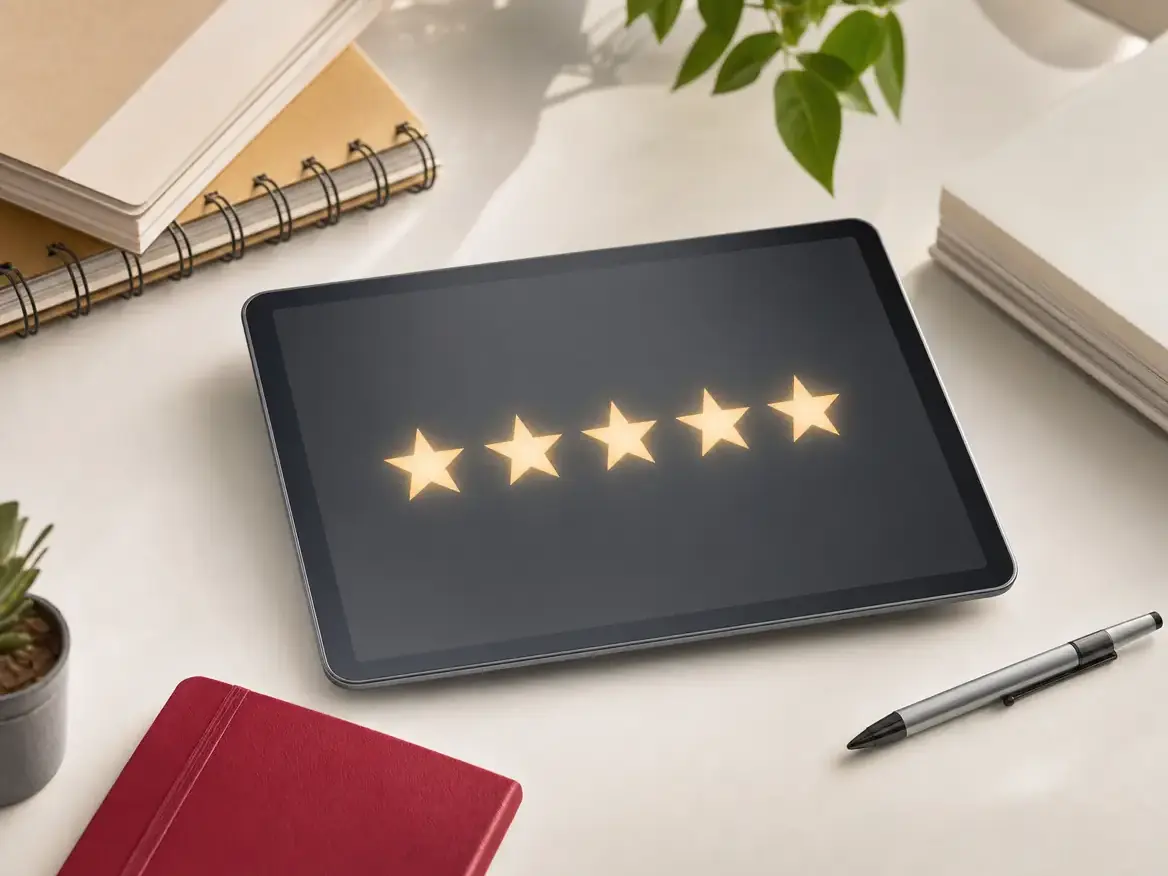 A patient reading a dental practice’s reviews on a tablet