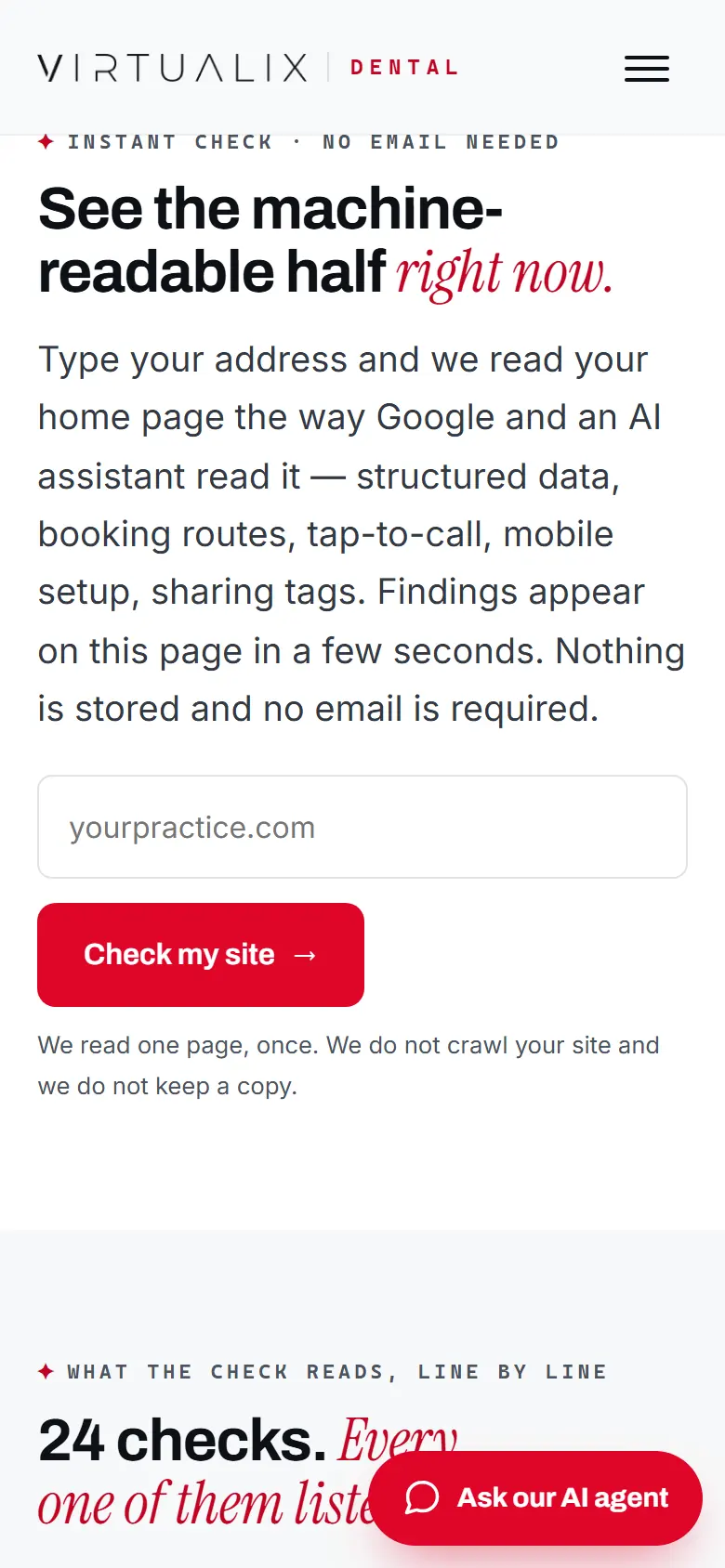 The instant site check on the Blueprint page, on a phone