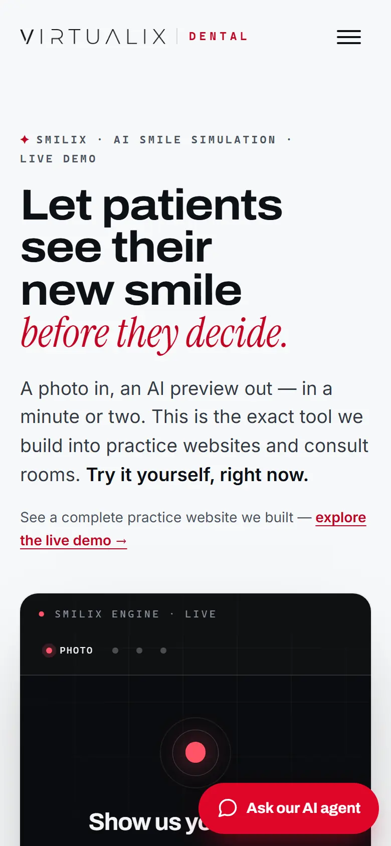 The Smilix smile preview console on a phone